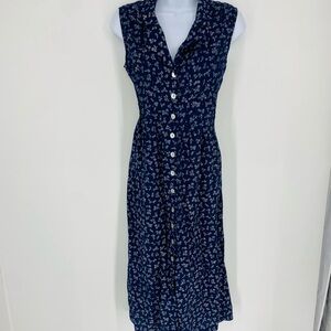 Vintage Jenny Buchanan Rayon Floral Teacher Dress Size 8 Maxi Collar Cottagecore